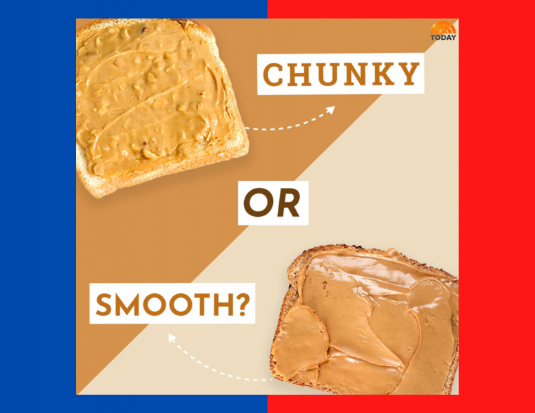 Image of chunky peanut butter next to smooth peanut butter